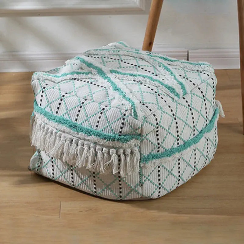 Pouf carré marocain Chefchaouen bleu turquoise pour décoration intérieure