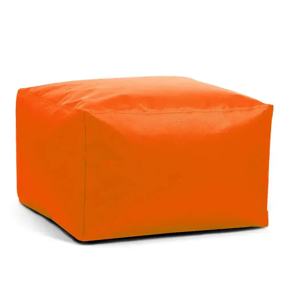 Pouf carré extérieur imperméable orange, idéal pour le jardin et la terrasse.