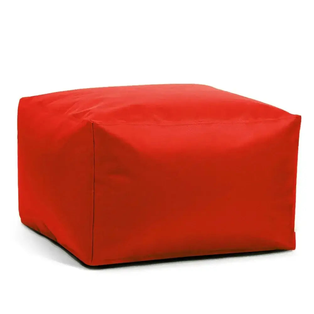 Red waterproof square pouf suitable for outdoor use, perfect for patios, gardens, and relaxation.