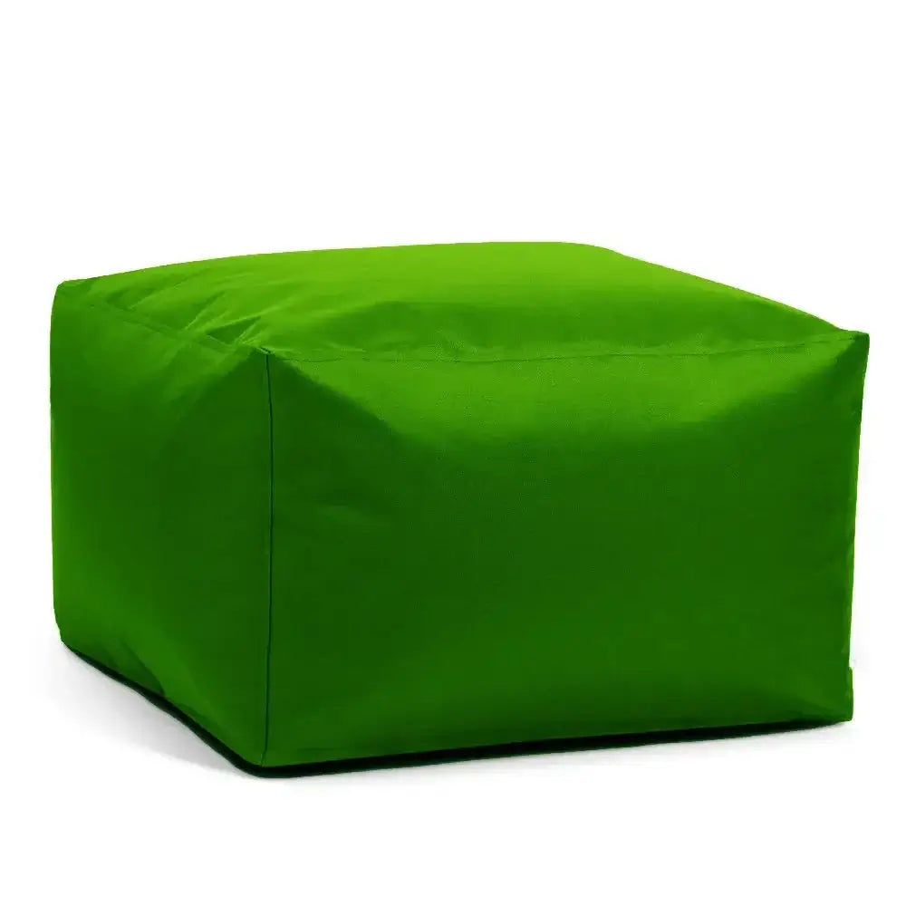 Pouf carré imperméable vert pour extérieur, idéal pour le jardin ou la terrasse.
