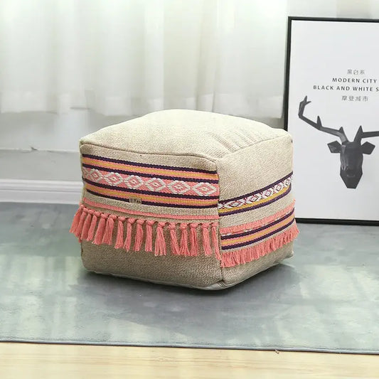 Pouf carré marocain Agadir sable corail, design chaleureux et moderne