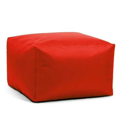 Red waterproof square pouf suitable for outdoor use, perfect for patios, gardens, and relaxation.
