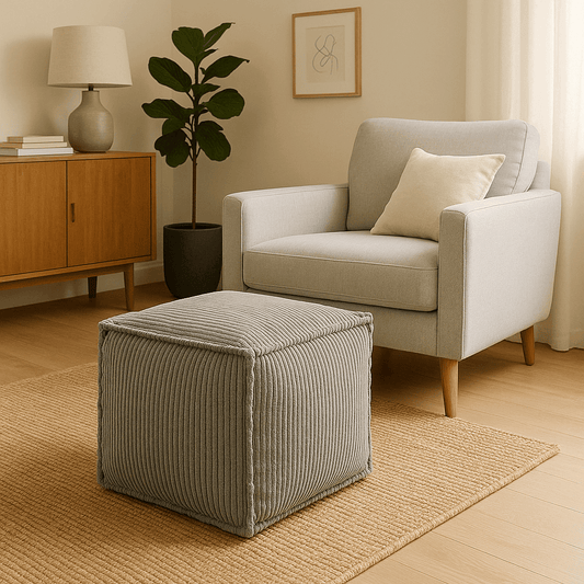 pouf en velour carré repose pied dans salon chic
